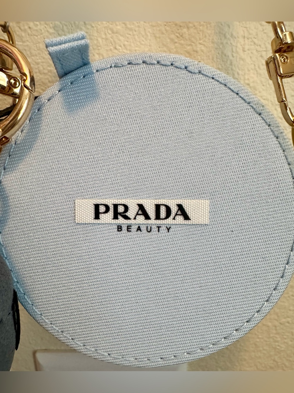 Prada Beauty Light Blue Round Pouch with gold chain Pearl Strap - Picture 5 of 8